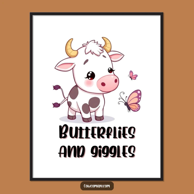 Funny Wiggling Cow Butterfly Poster: Playful Art, Whimsical Funny Gift