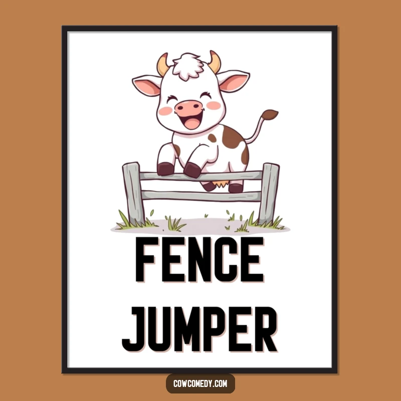 Funny Leaping Cow Poster - Joyful Farm Animal Wall Art Gift