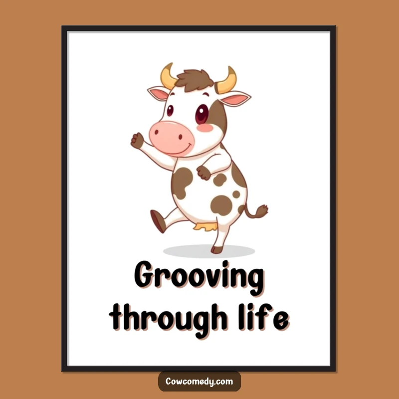 Funny Cheerful Cow Poster: Dance Art, Hilarious Gift for Lively Decor