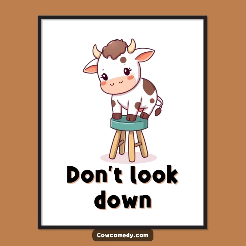 Funny Cow Balancing Stool Poster: Hilarious Farm Art Print Gift