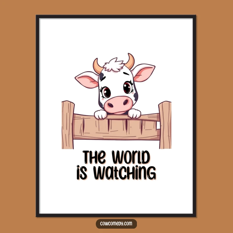 Funny Curious Cow Peeking Poster: Intriguing Wall Art, Perfect Funny Gift