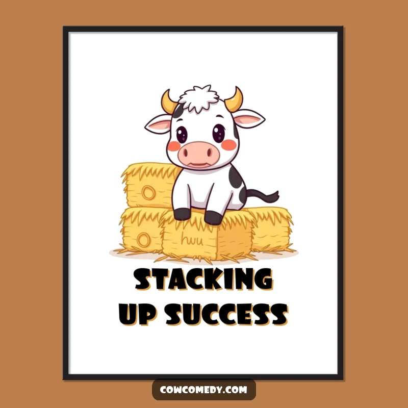 Funny Determined Cow Poster: Balance Art, Hilarious Gift for Grit Decor