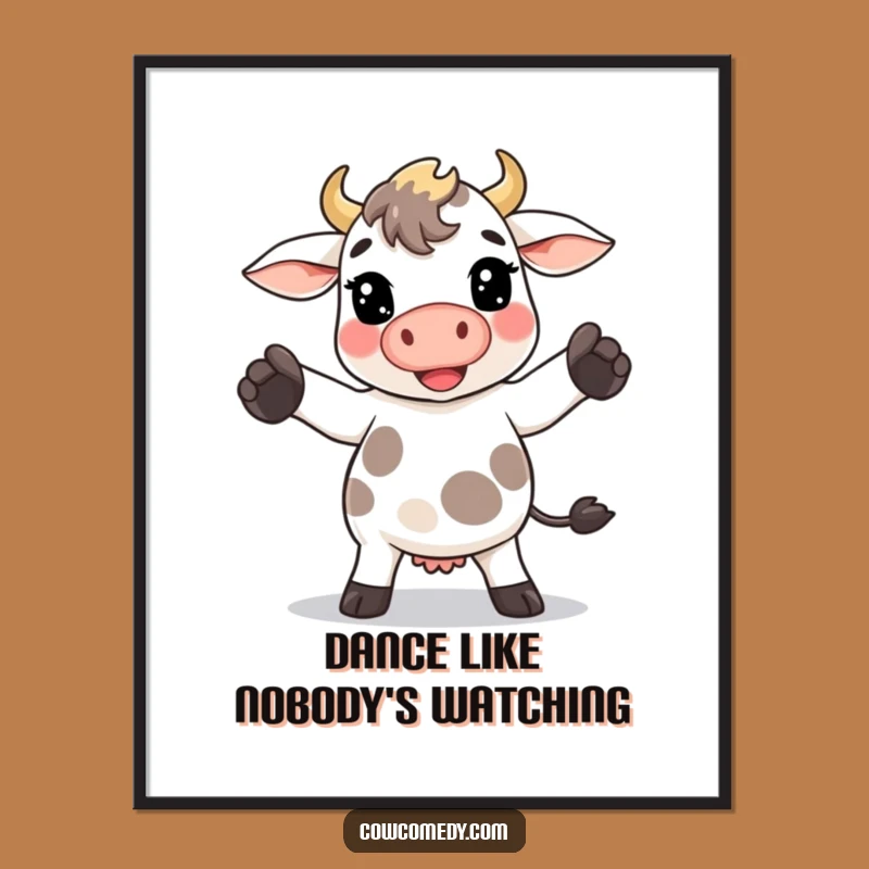 Funny Kawaii Cow Dance Poster - Goofy Art, Charming Funny Gift!