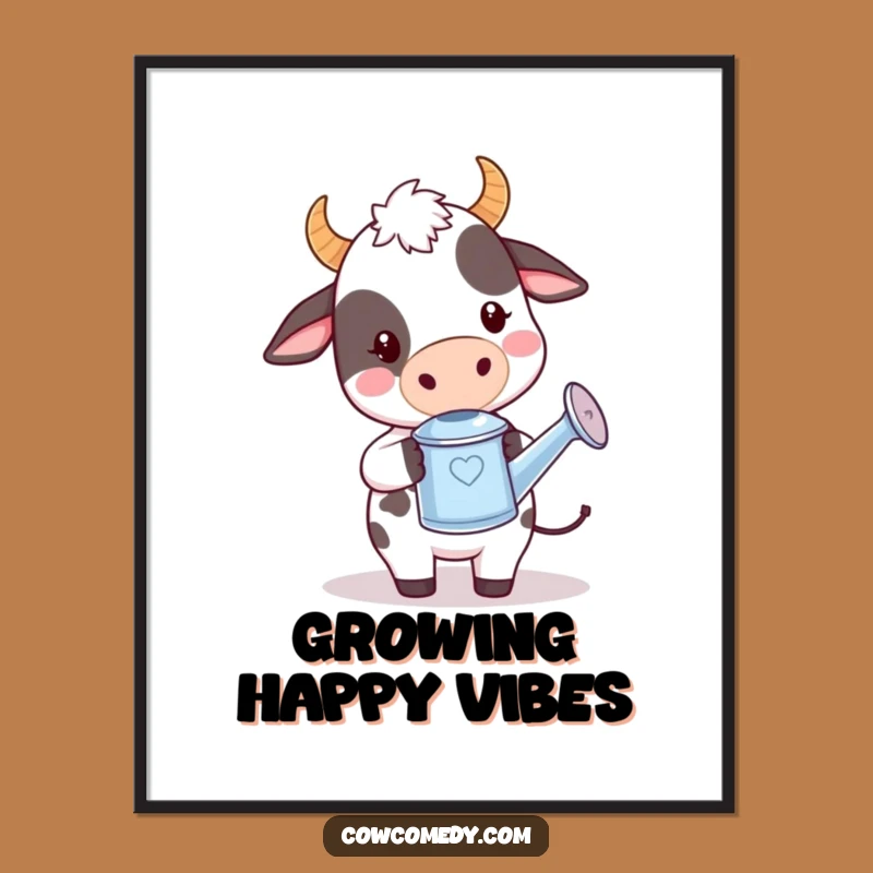 Funny Kawaii Cow Garden Poster - Playful Watering Farm Art Gift