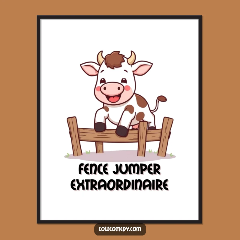Funny Kawaii Cow Leap Poster - Energetic Jumping Farm Art Gift