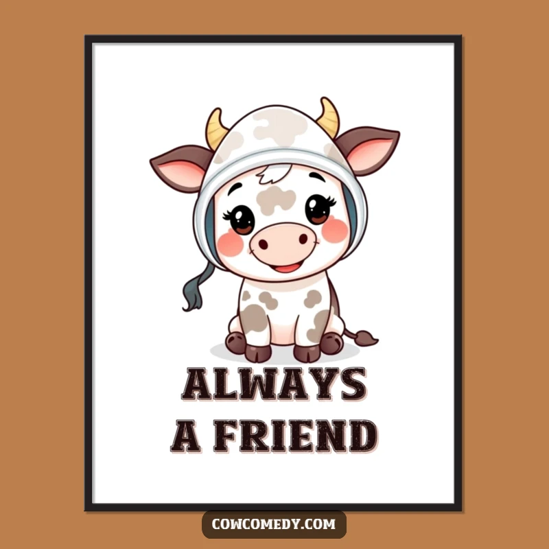 Funny Mooing Cow Kid Poster - Bonnet Wall Art, Cute Gift Decor