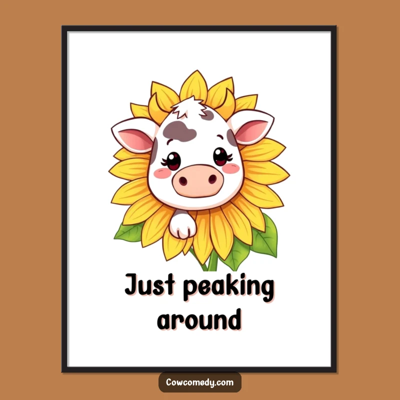 Funny Kawaii Cow Sunflower Poster - Shy Smile Art, Charming Funny Gift!
