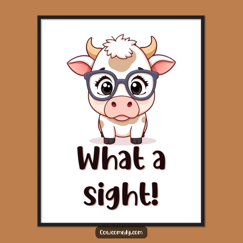 Funny Kawaii Cow Glasses Poster - Surprised Farm Animal Art Gift
