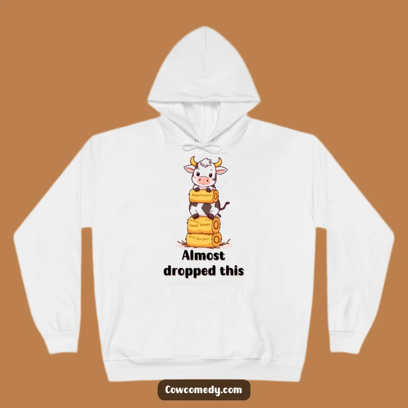 Funny Kawaii Cow Hay Bale Hoodie: Cozy Balancing Cow Gift Apparel!