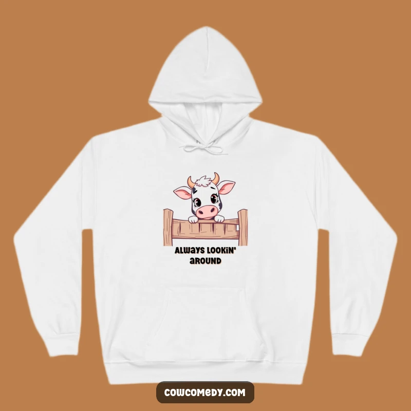 Cozy Funny Curious Cow Peeking Hoodie: Stay Warm and Watchful, Great Funny Gift