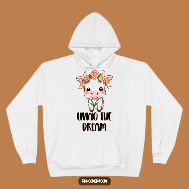 Funny Kawaii Cow Garland Hoodie: Cozy Smiling Cow Grass Chewing Gift Apparel!