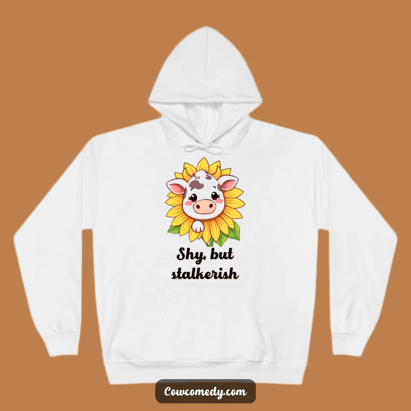 Funny Kawaii Cow Sunflower Hoodie - Cozy Shy Smile, Warm Funny Gift!