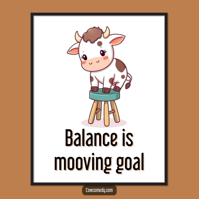 Funny Free Printable Wall Art: Little Cow Balancing on Stool Art!