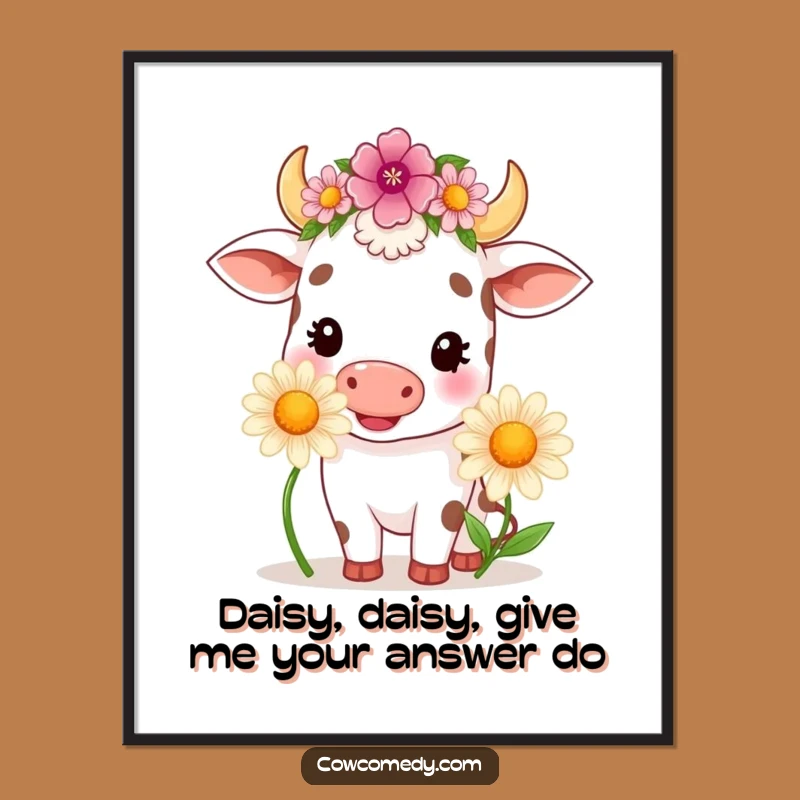 Free Printable Kawaii Cow Wall Art: Happy Daisy Chewer Funny Downloadable Decor