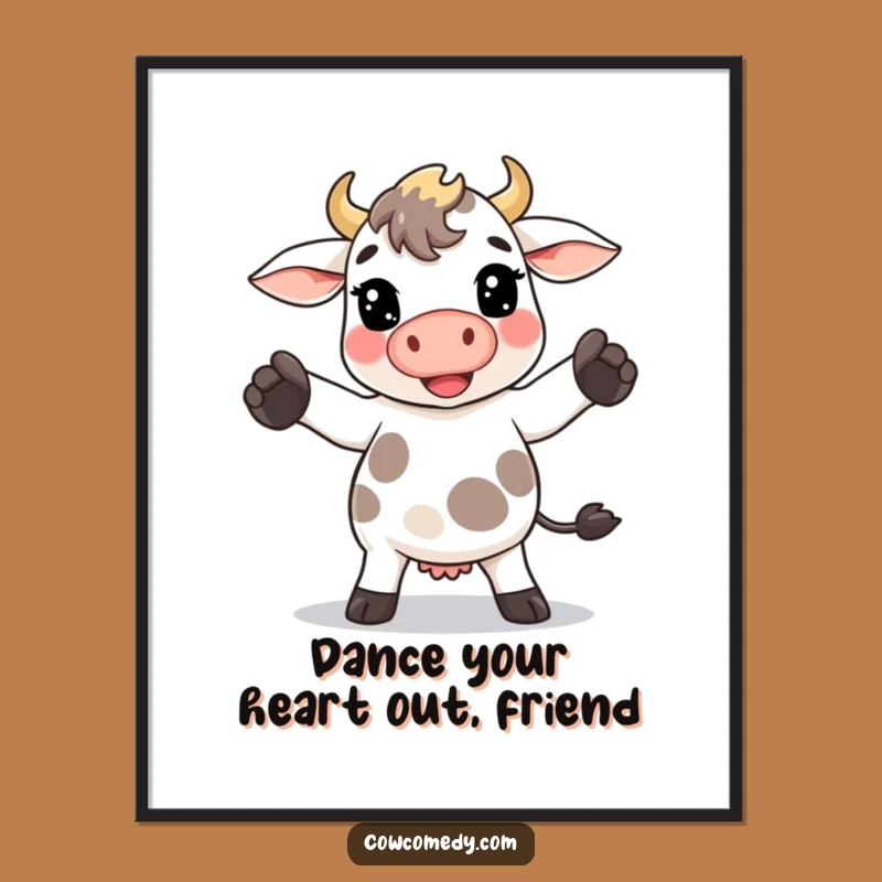 Funny Free Printable Wall Art: Goofy Dance Kawaii Cow