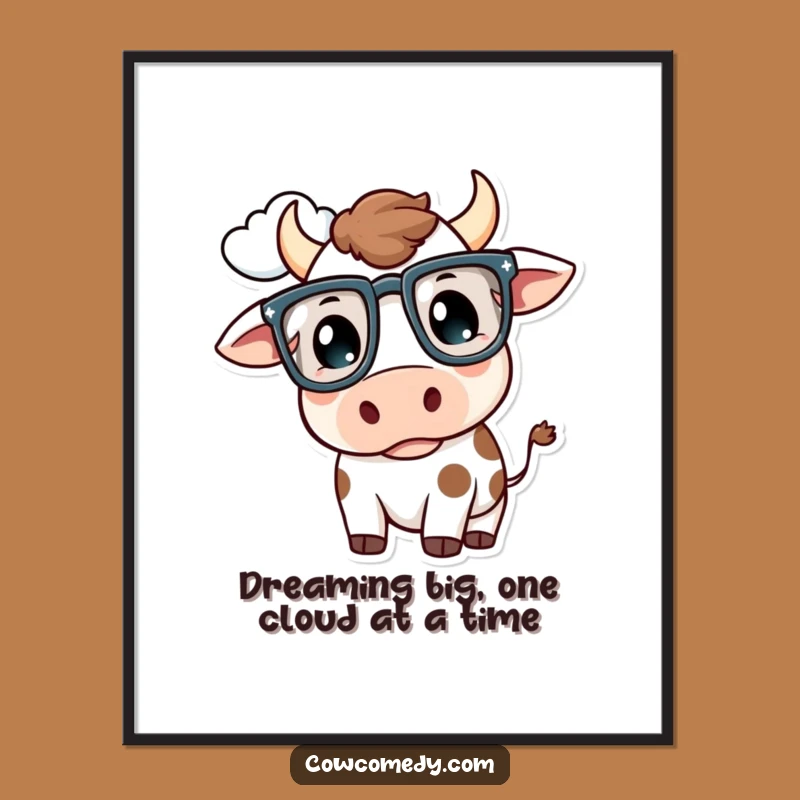 Free Printable Kawaii Cow Wall Art: Funny Glasses Cow Downloadable Art