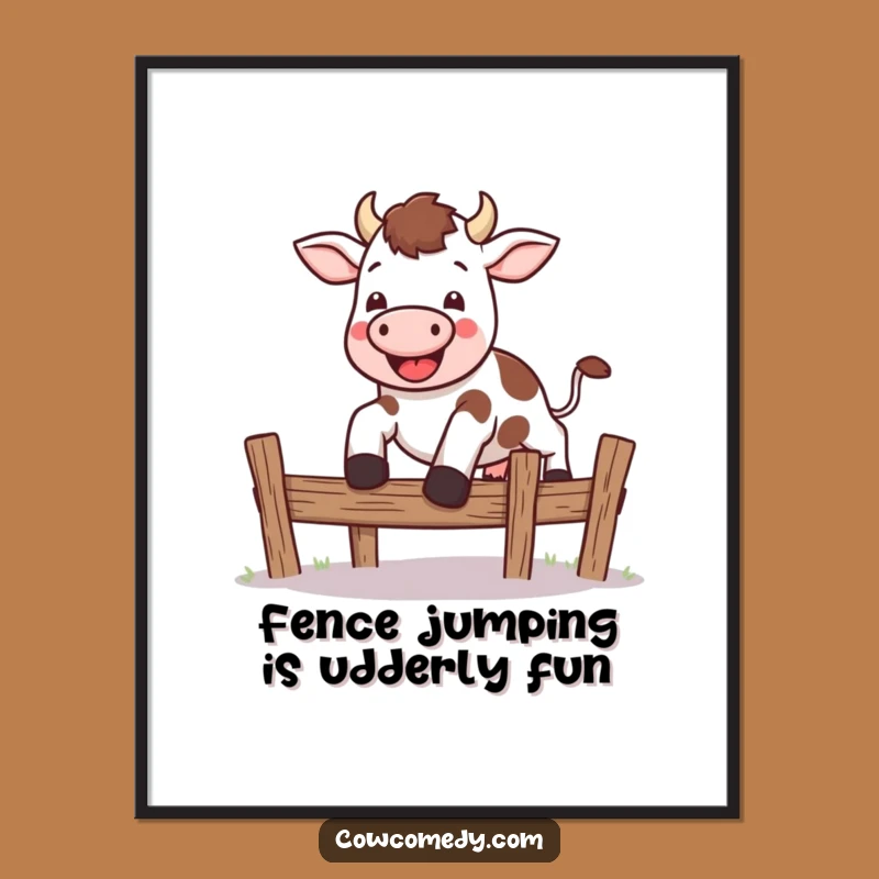 Free Printable Kawaii Cow Leap Art: Funny Action Decor Downloadable