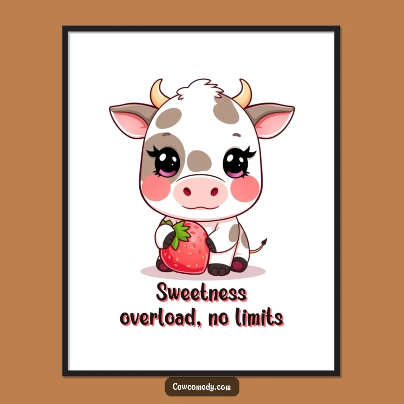 Free Printable Kawaii Cow Strawberry Art: Funny Blush Decor Downloadable