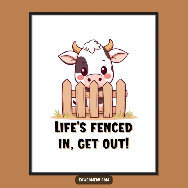 Free Printable Kawaii Cow Wall Art: Funny Peekaboo Fence Decor Downloadable