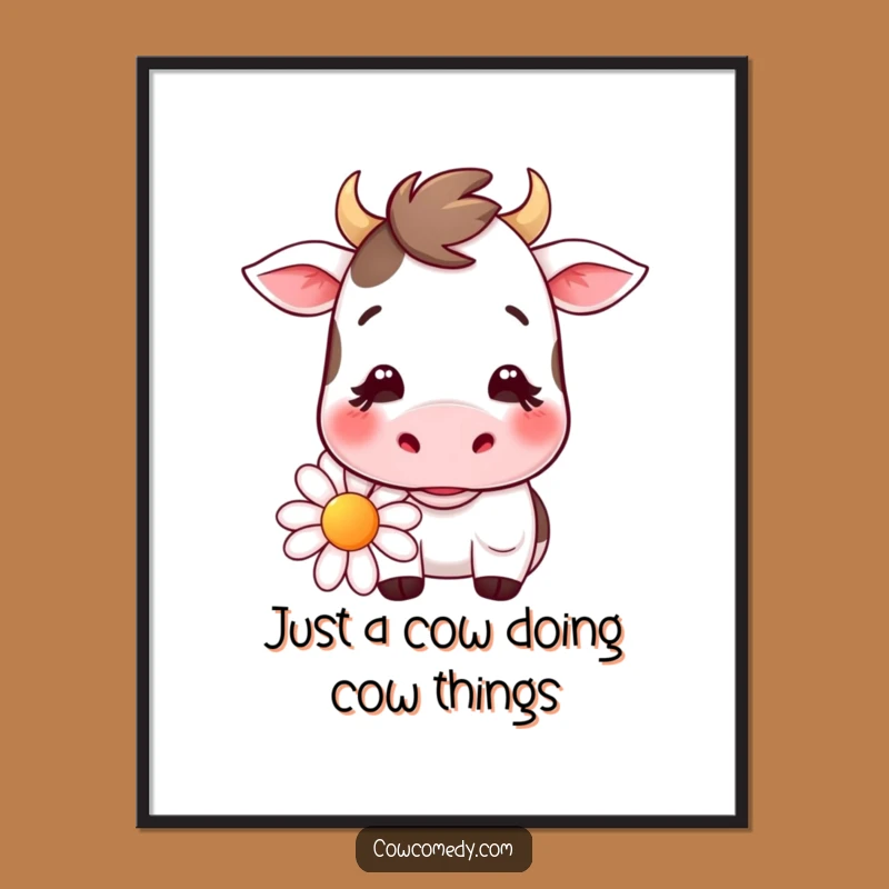 Free Printable Kawaii Cow Wall Art: Gentle Daisy Eater Funny Downloadable Art