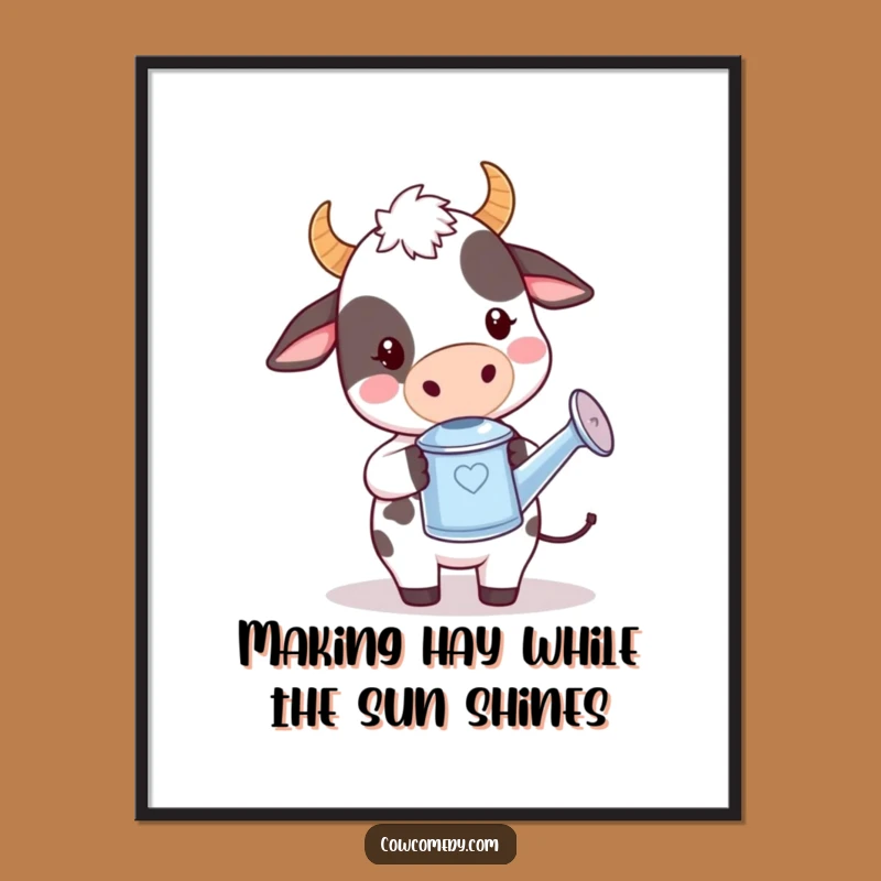 Free Printable Kawaii Cow Watering Art: Playful Decor Downloadable
