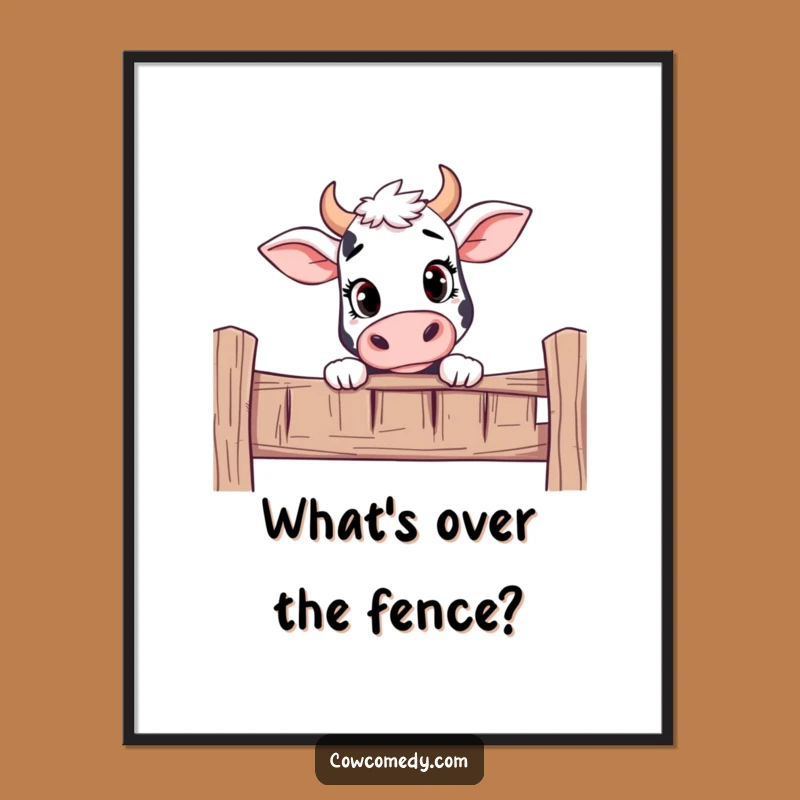 Free Printable Wall Art: Curious Cow Fence Peek Funny Downloadable