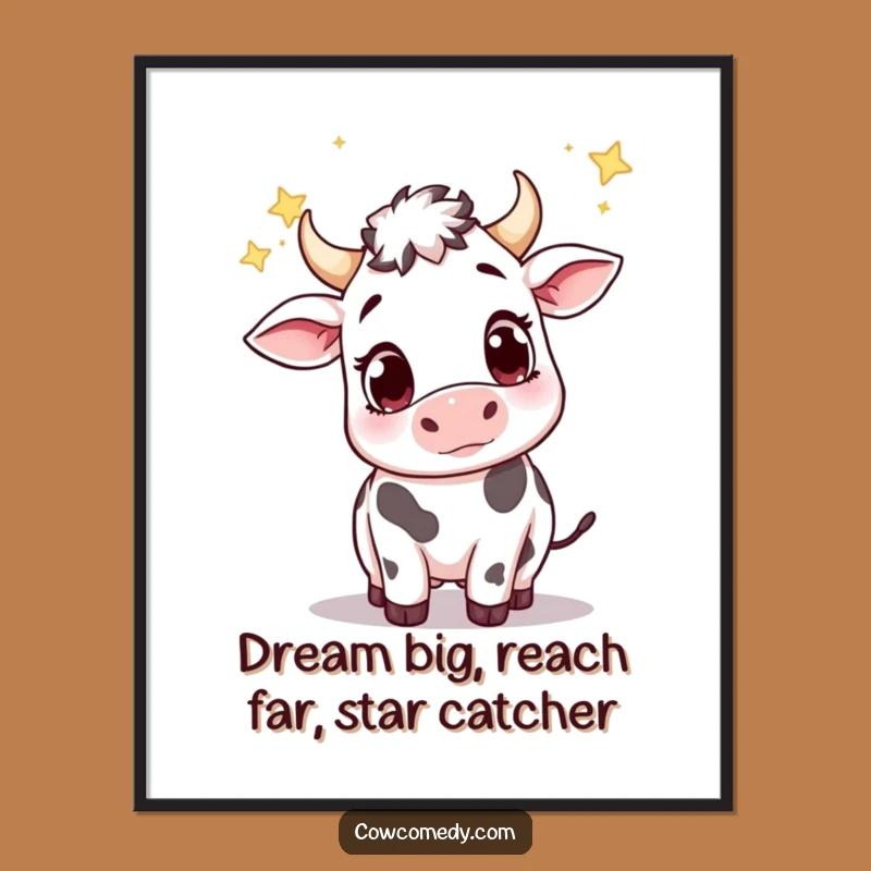 Free Printable Wall Art: Cute Cow Dreaming of Stars Funny Downloadable