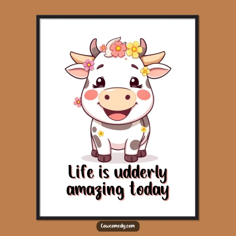 Free Printable Wall Art: Happy Smiling Cow - Funny Downloadable Decor