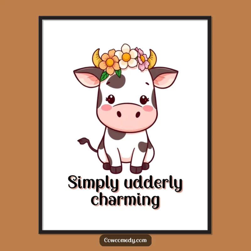 Free Printable Wall Art: Kawaii Cow Flower Crown Funny Adorable Downloadable Decor
