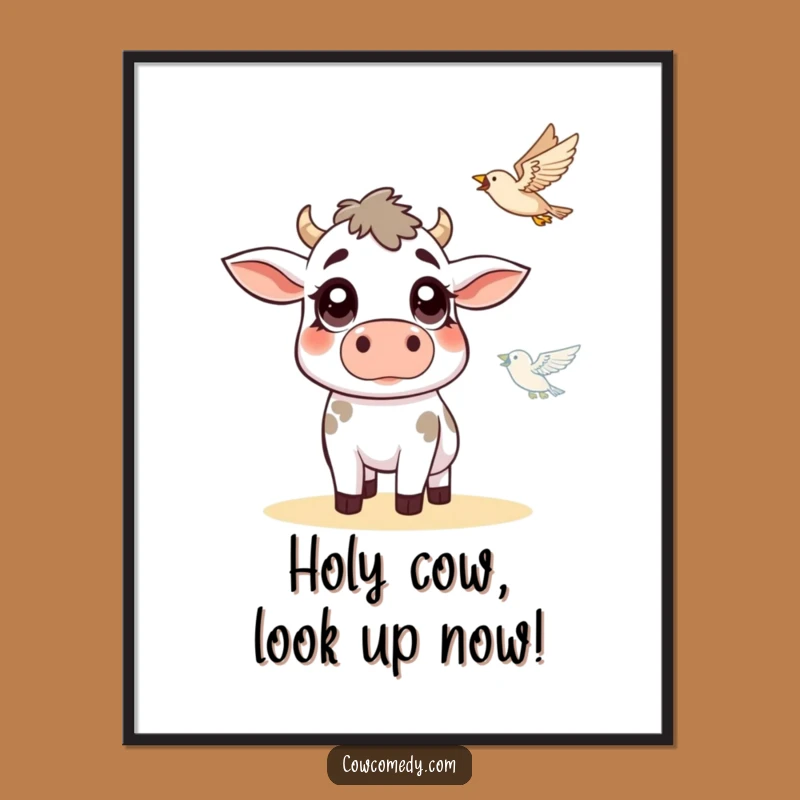Free Printable Wall Art: Surprised Cow & Bird, Hilarious Downloadable Decor Gift