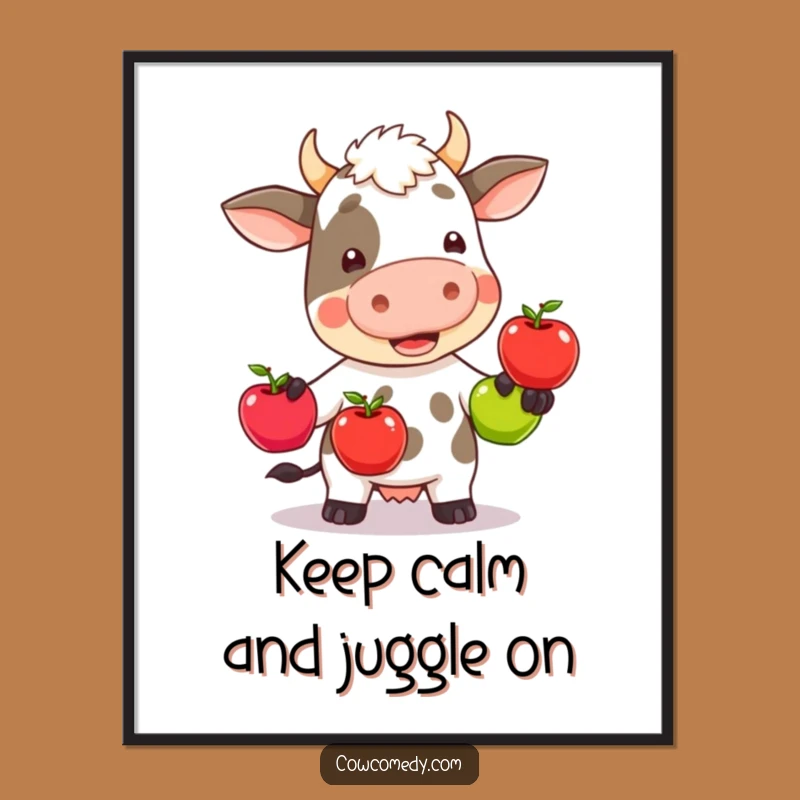 Free Printable Wobbly Cow Juggler Wall Art: Funny Downloadable Decor