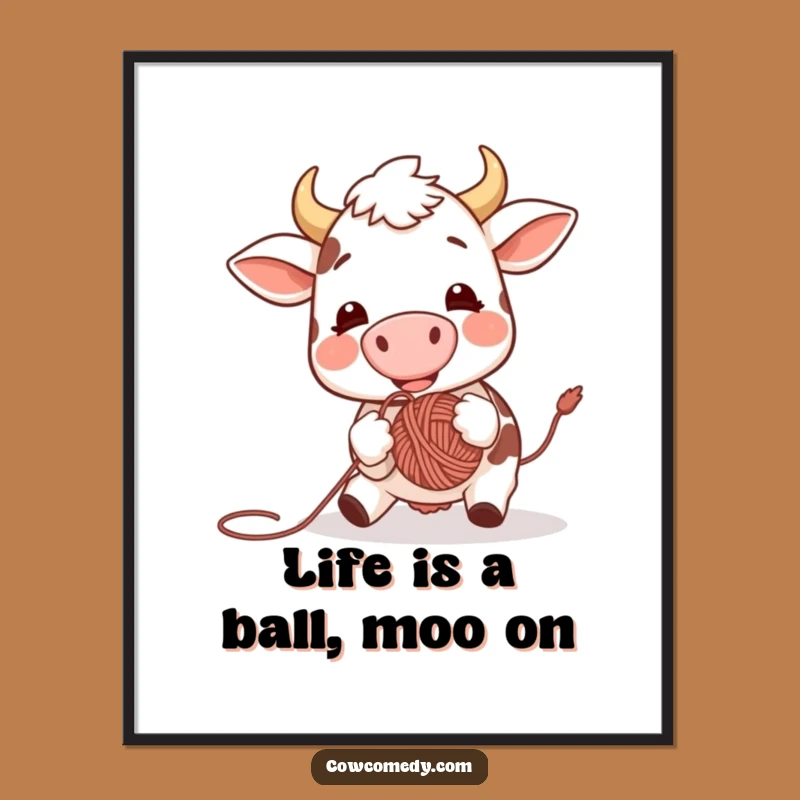 Funny Free Printable Wall Art: Excited Cow Bouncing Yarn Ball Art!