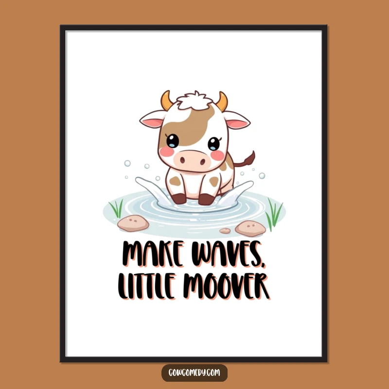 Funny Free Printable Wall Art: Kawaii Cow Pond Splash