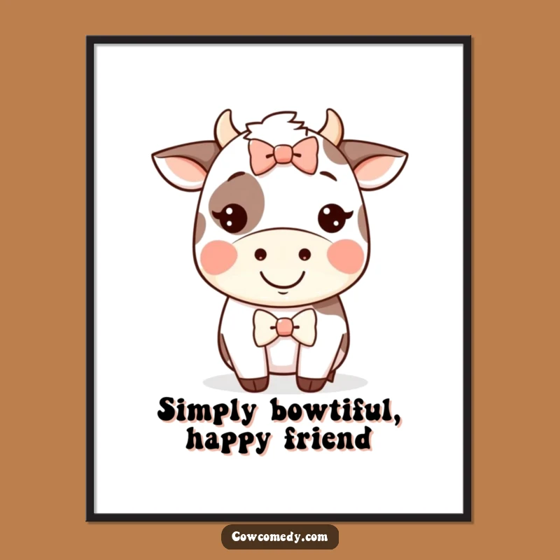 Funny Free Printable Wall Art: Silly Bow Kawaii Cow