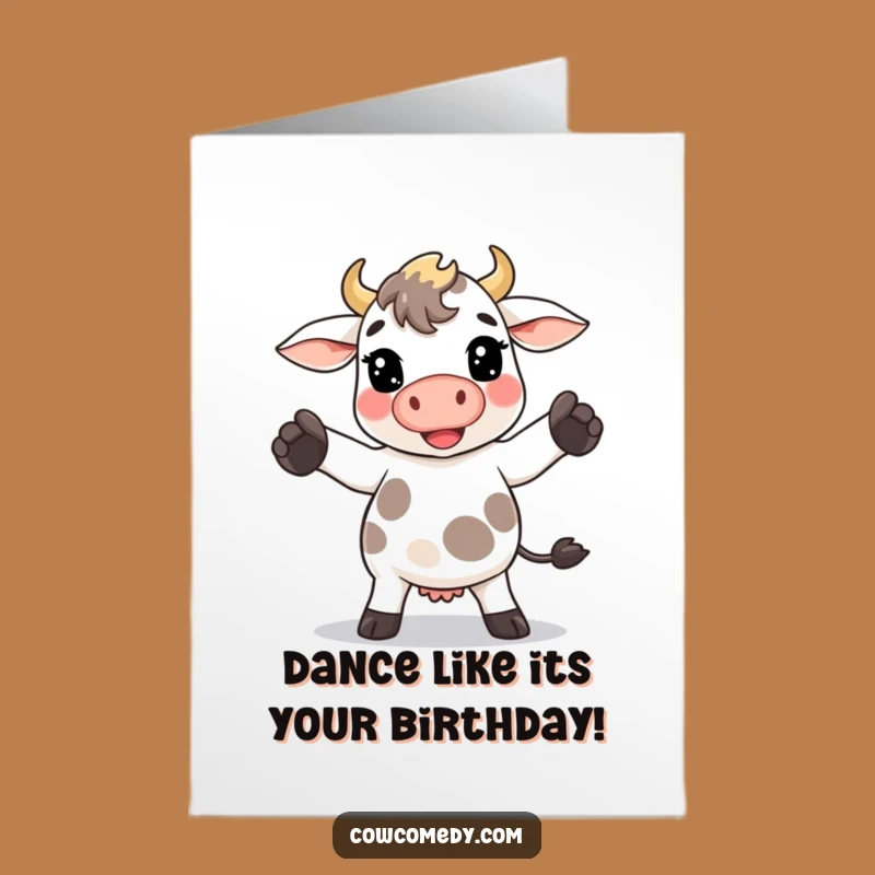 Free Printable Birthday Card: Goofy Dance Kawaii Cow Fun