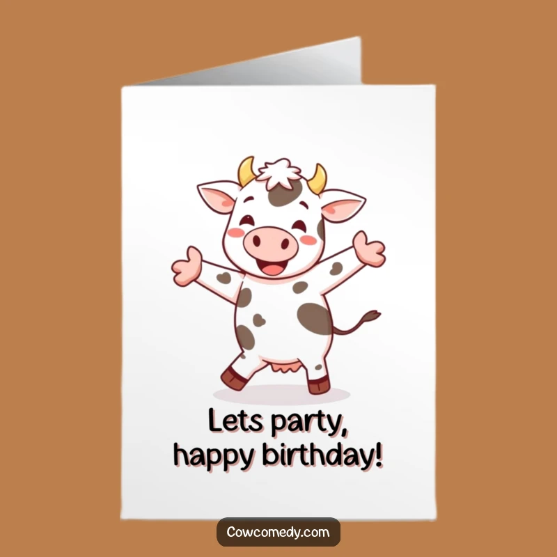 Free Printable Birthday Card: Cheerful Cow Jigging Downloadable Gift