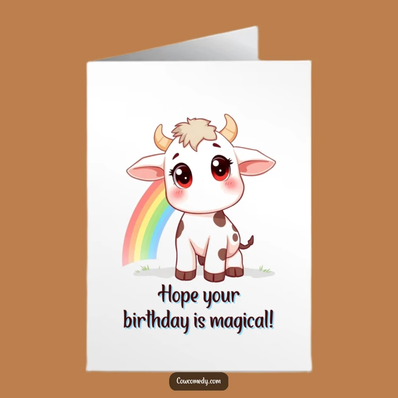 Free Printable Birthday Card: Curious Cow Rainbow Wonder - Funny Downloadable Gift