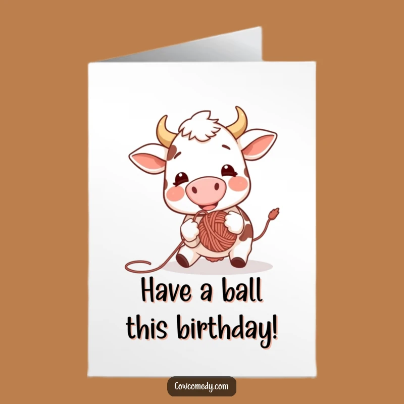Free Printable Birthday Card: Excited Cow Bouncing Yarn Hilariously!