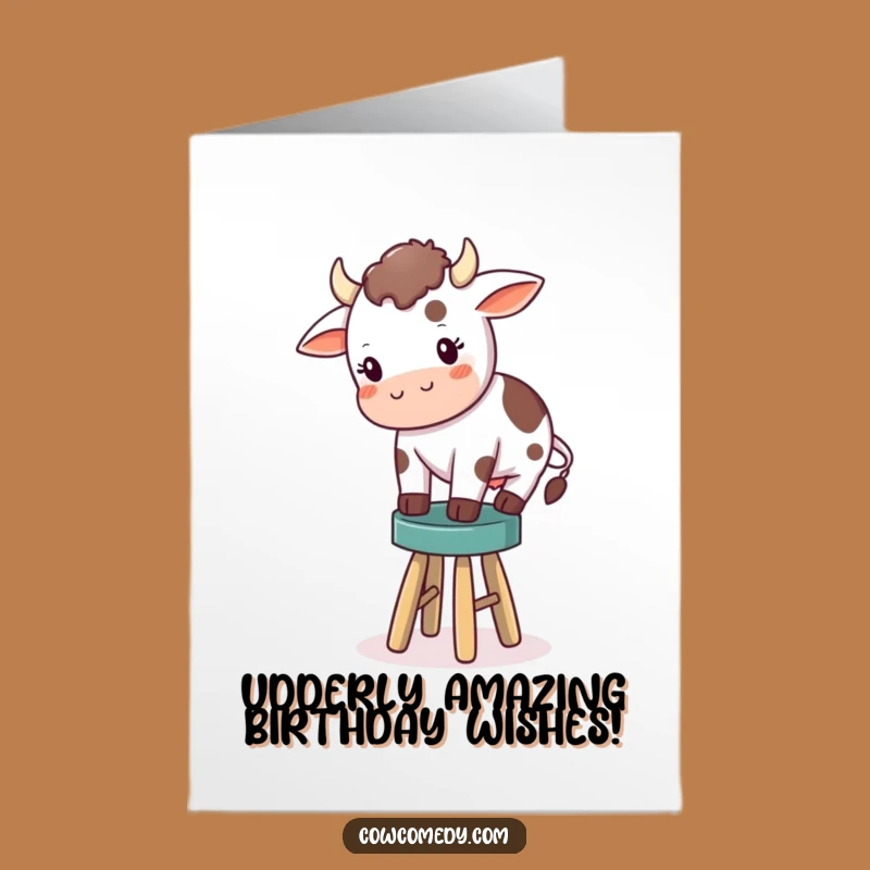Funny Free Printable Birthday Card: Little Cow Balancing Hilariously!