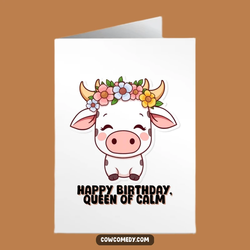Free Printable Kawaii Cow Birthday Card: Flower Crown Serenity Funny Gift