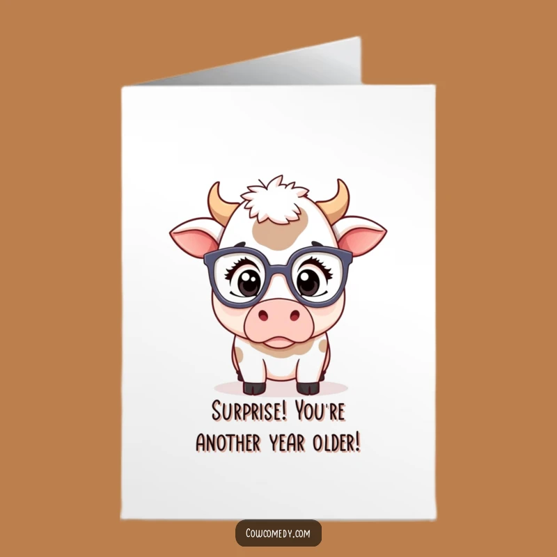 Free Printable Kawaii Cow Specs Birthday Card: Funny Surprise Gift Downloadable