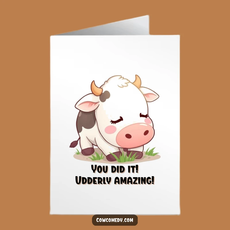 Free Printable Congrats Card: Contented Cow Grazing, Humorous Downloadable Gift for Any Occasion