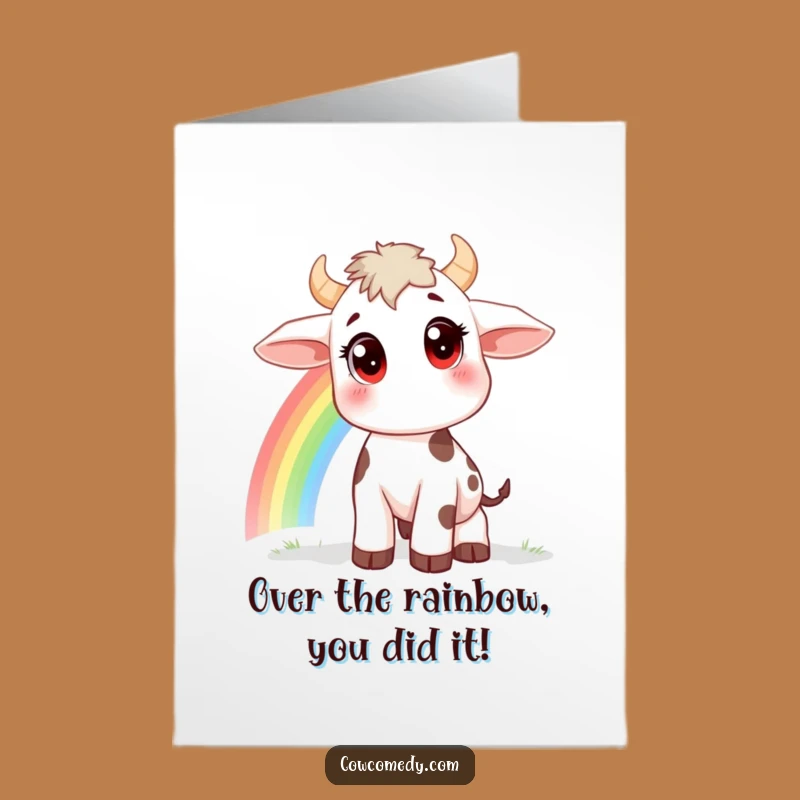 Free Printable Congrats Card: Curious Cow Rainbow Dreams - Funny Downloadable Gift