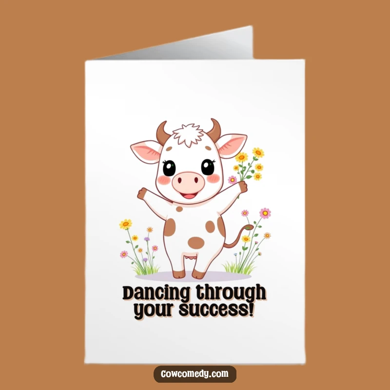 Free Printable Congrats Card: Dancing Cow Flowers Funny Downloadable