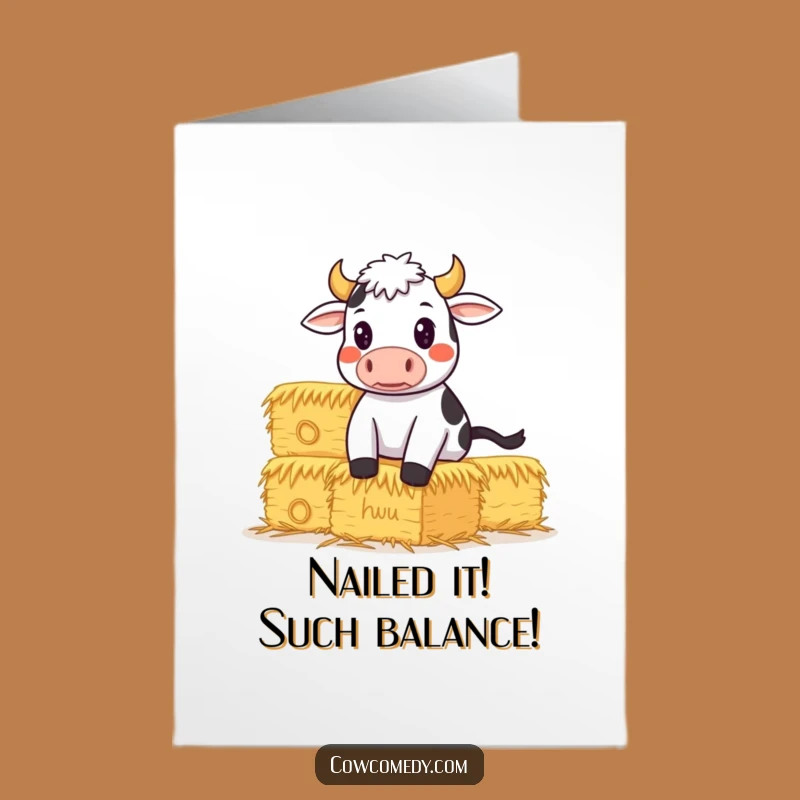 Free Printable Congrats Card: Determined Cow Overcoming Odds, Funny Downloadable Gift Idea
