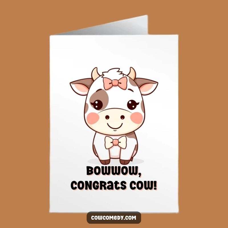 Free Printable Congrats Card: Silly Bow Kawaii Cow Celebration