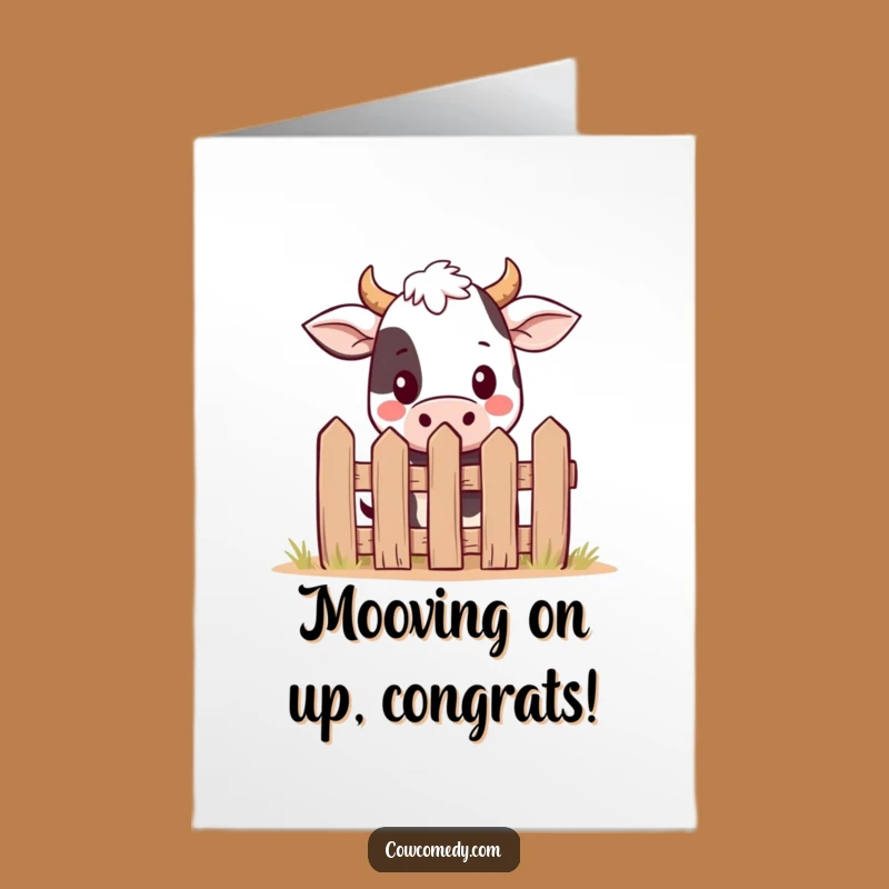 Free Printable Kawaii Cow Congrats Card: Cute Fence Peeker Downloadable Gift