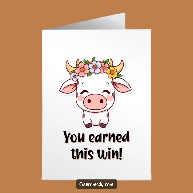 Free Printable Kawaii Cow Congrats Card: Flower Crown Calm Funny Gift