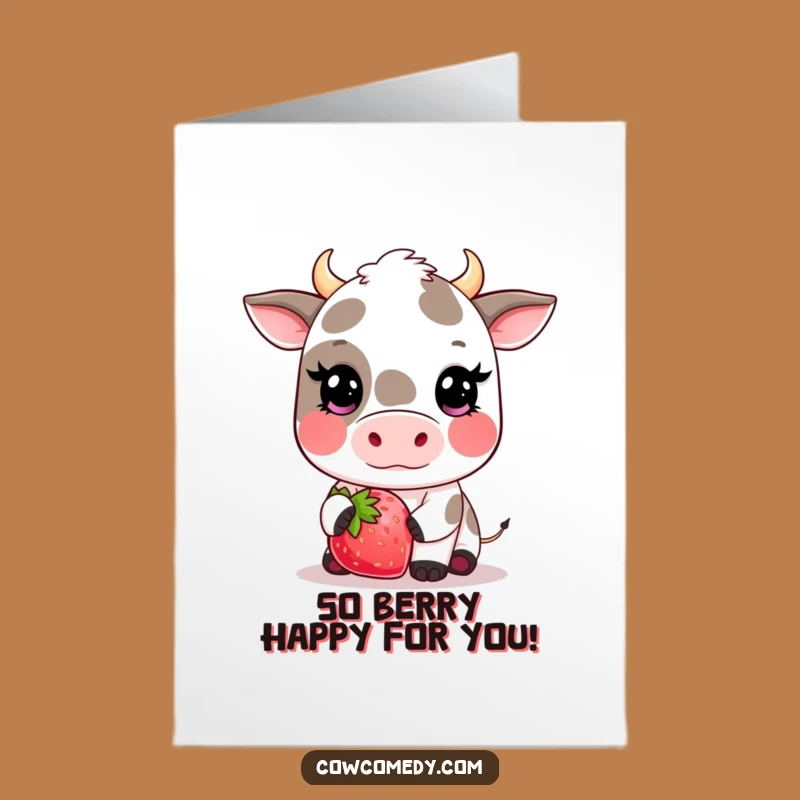 Free Printable Kawaii Cow Congrats Card: Strawberry Surprise Downloadable Gift