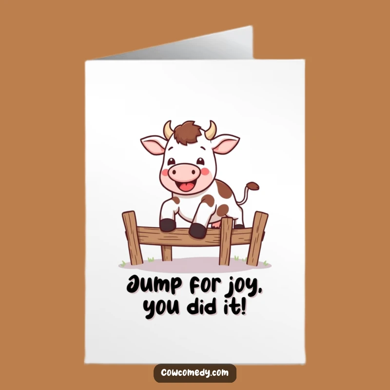 Free Printable Kawaii Cow Leap Congrats Card: Energetic Gift Downloadable